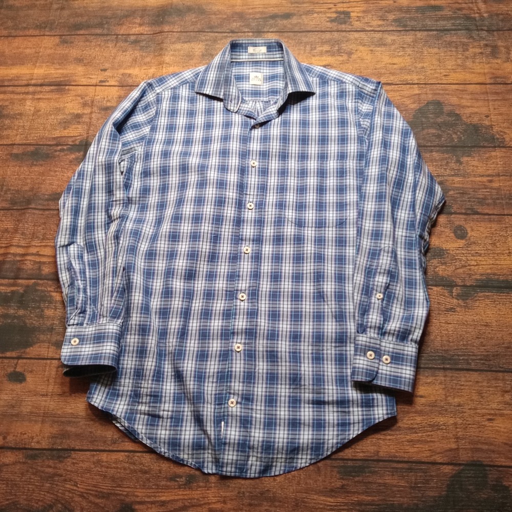 Peter Millar Men's Long Sleeve Button Up Shirt Size Small Blue Check